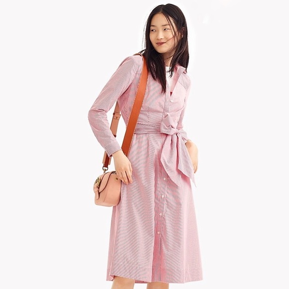 J crew tie waist shirt dress providence red